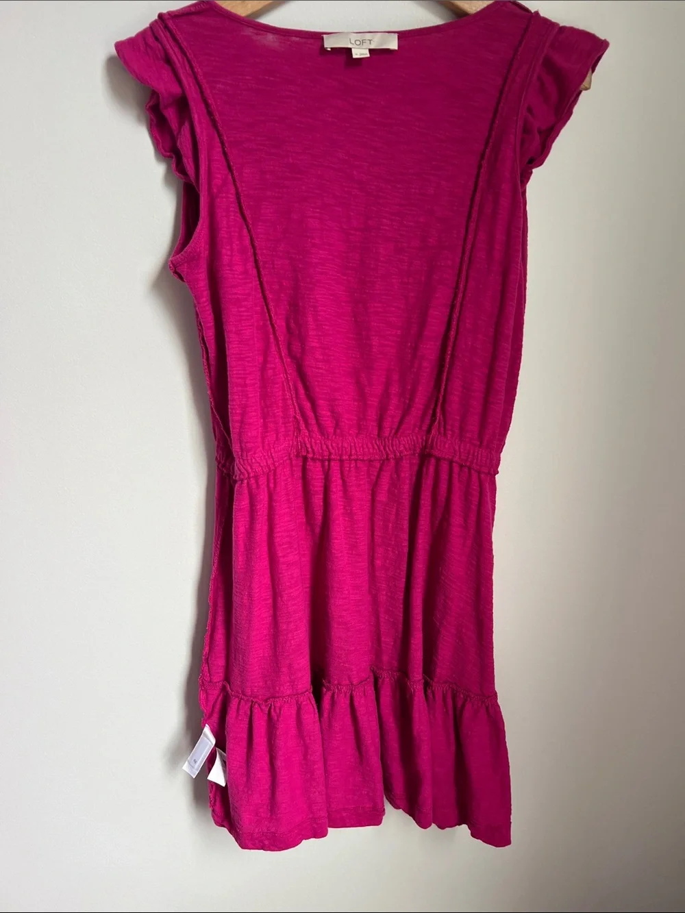 LOFT | Women’s Bright Fuchsia Ruffle Cap Sleeve 100% Cotton Summer Dress Size M - Picture 13 of 17